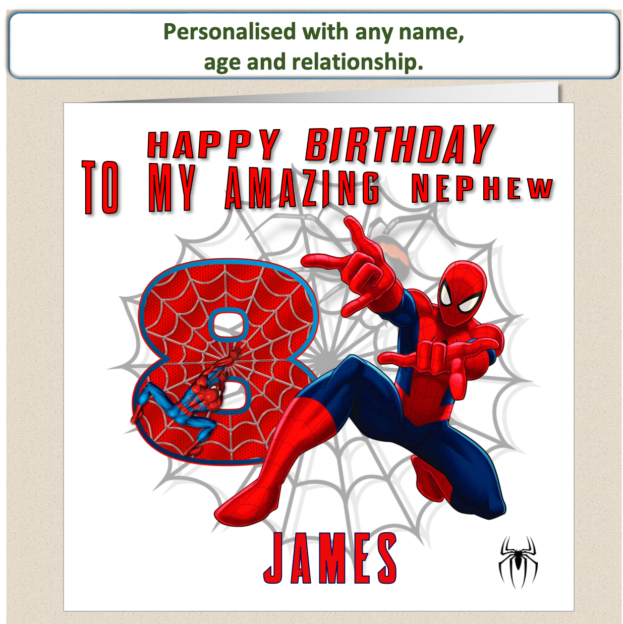 Personalised Spiderman Birthday Cards with name and relationship - SPID6