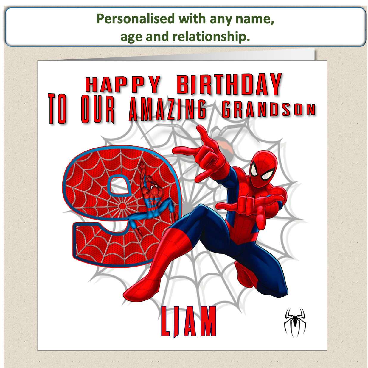 Personalised Spiderman Birthday Cards with name and relationship - SPID6