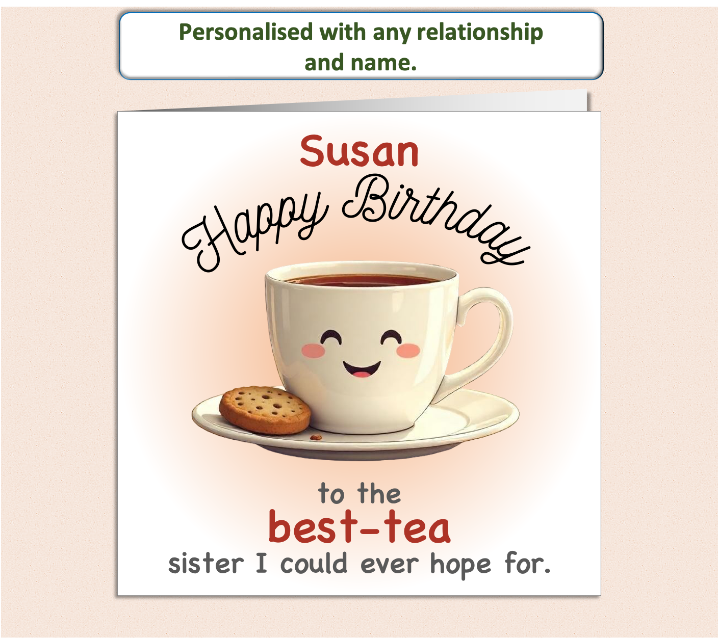 Personalised best-tea (bestie) tea cup and biscuit Birthday Card