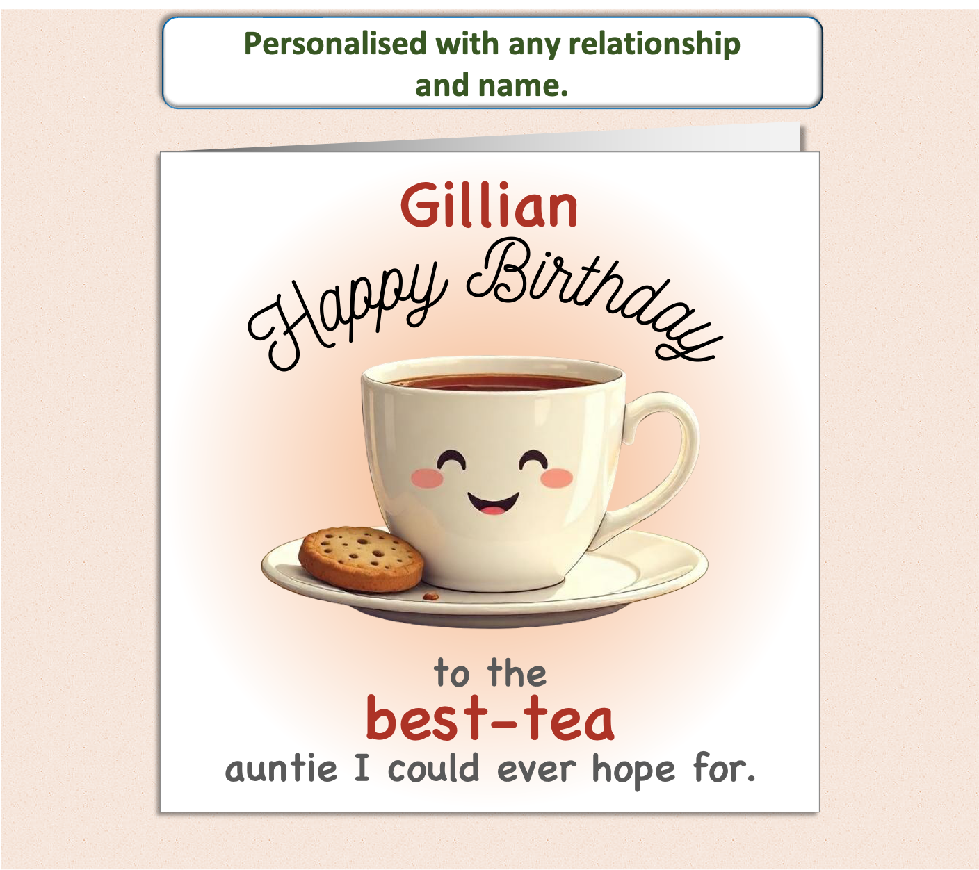 Personalised best-tea (bestie) tea cup and biscuit Birthday Card