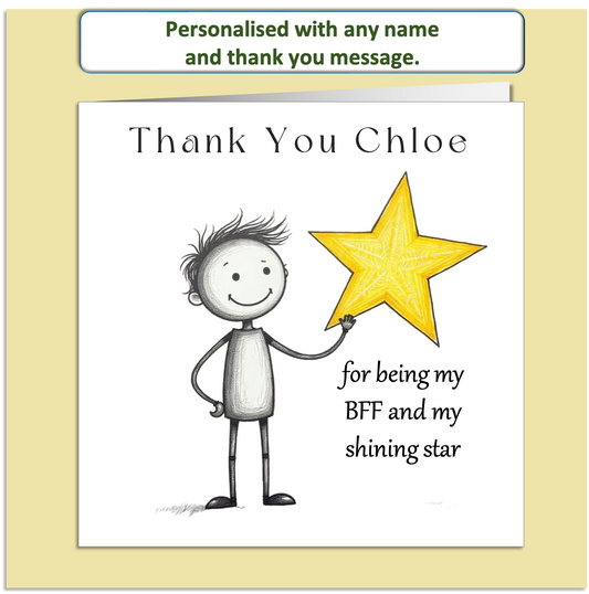 Personalised Thank You Card – Mollie & Doodle Star Support Design – Custom Name & Message