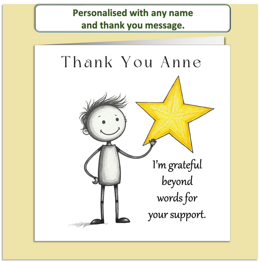 Personalised Thank You Card – Mollie & Doodle Star Support Design – Custom Name & Message
