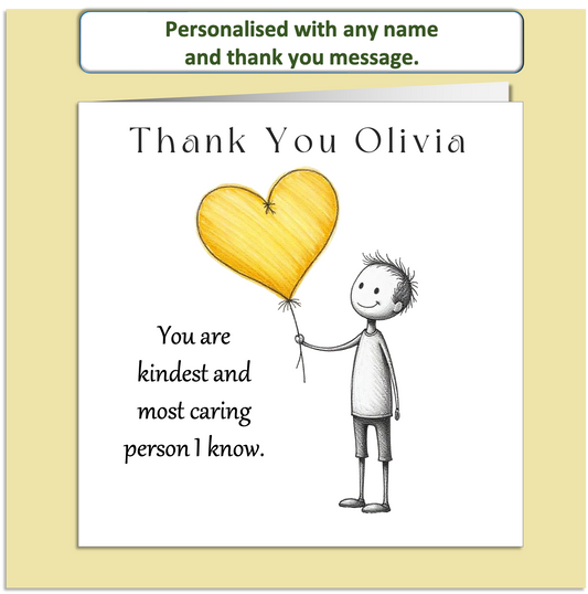 Personalised Thank You Card – Mollie & Doodle Heart Balloon – Custom Name & Message