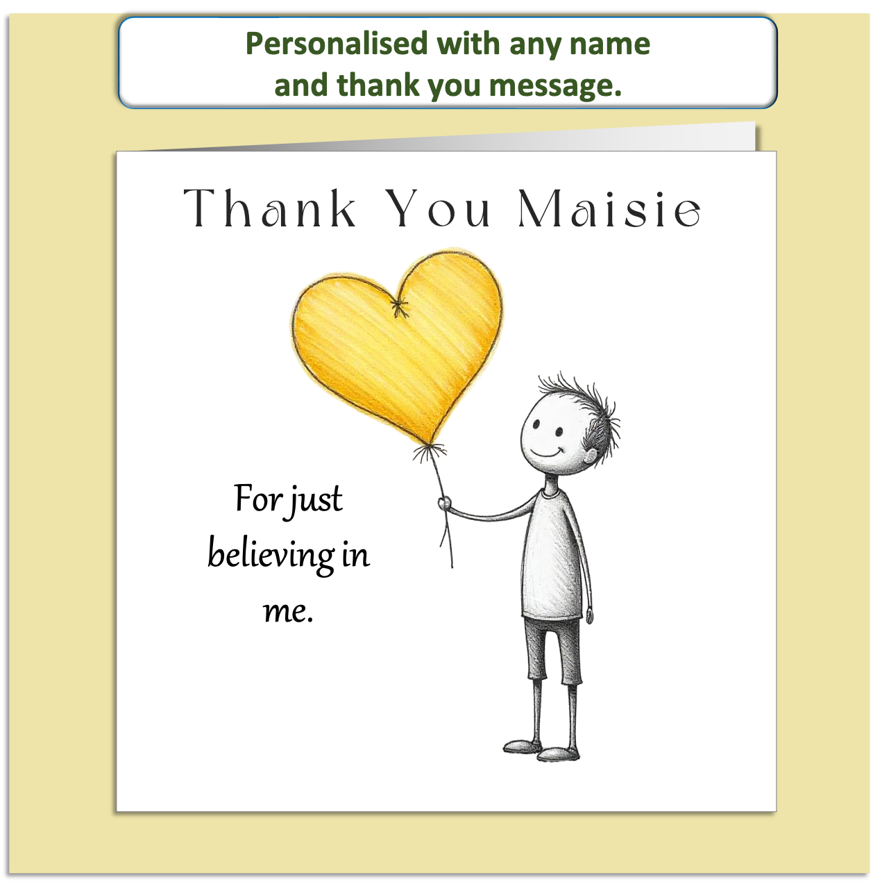Personalised Thank You Card – Mollie & Doodle Heart Balloon – Custom Name & Message