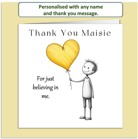 Personalised Thank You Card – Mollie & Doodle Heart Balloon – Custom Name & Message