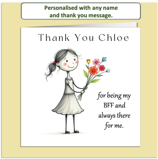 Personalised Thank You Card – Mollie & Doodle Flower Girl  – Custom Name & Message