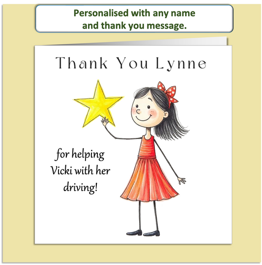 Personalised Thank You Card – Mollie & Doodle Shining Star Girl – Custom Name & Message