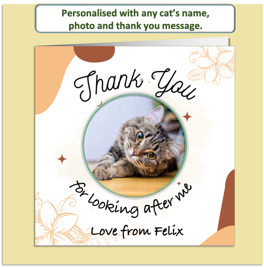 Personalised Cat Thank You Card – Custom Photo & Name – Pet Sitter Thank You