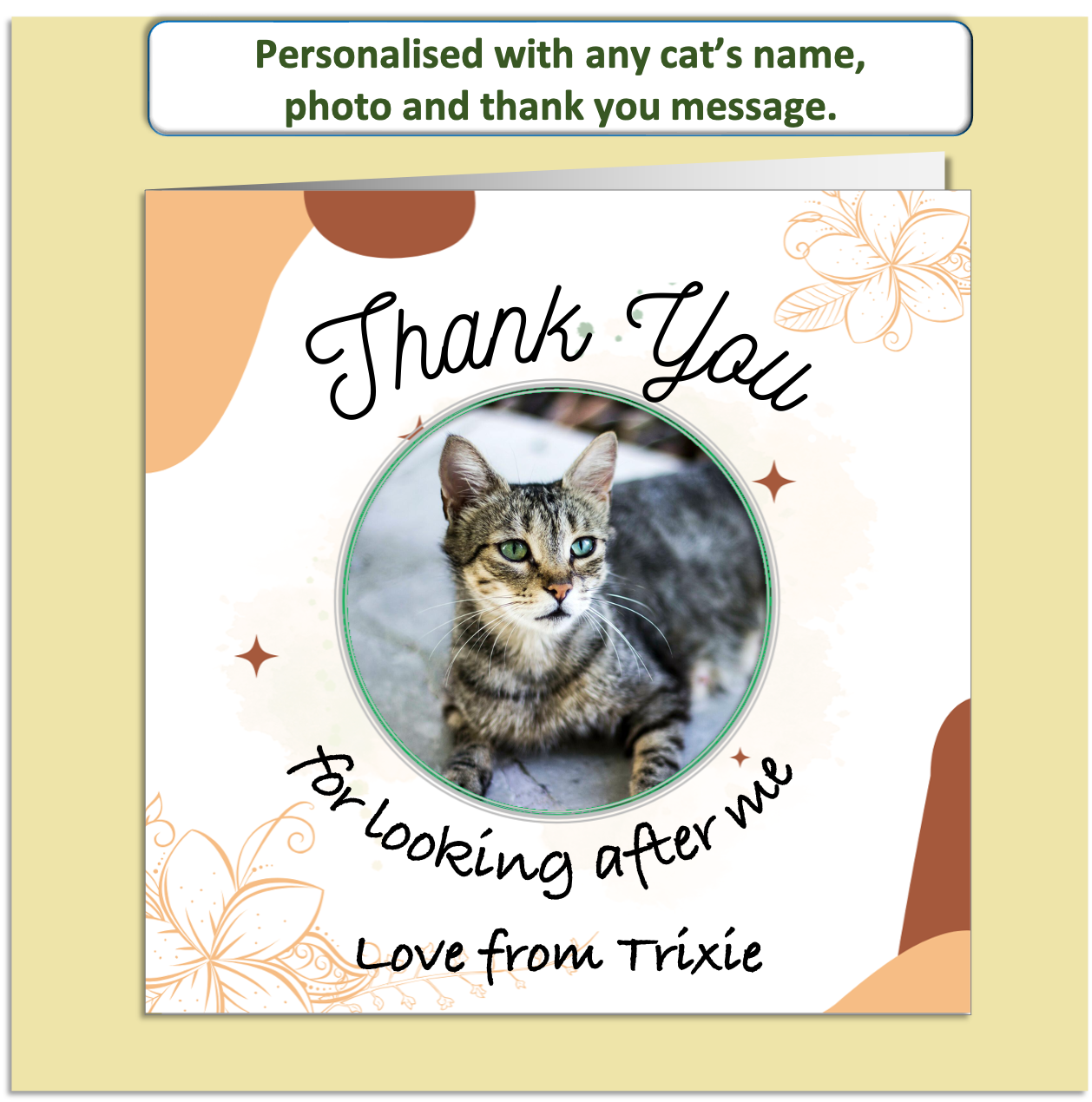 Personalised Cat Thank You Card – Custom Photo & Name – Pet Sitter Thank You