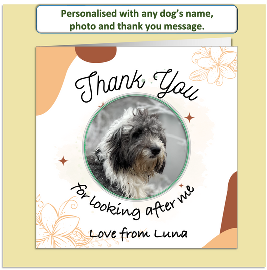 Personalised Dog Thank You Card – Custom Photo & Name – Pet Sitter / Walker