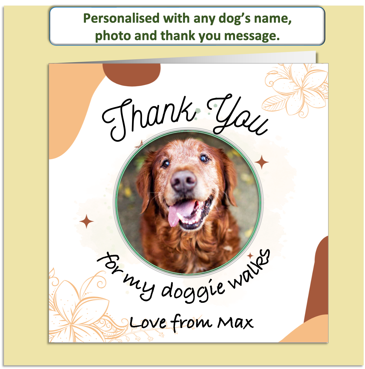 Personalised Dog Thank You Card – Custom Photo & Name – Pet Sitter / Walker