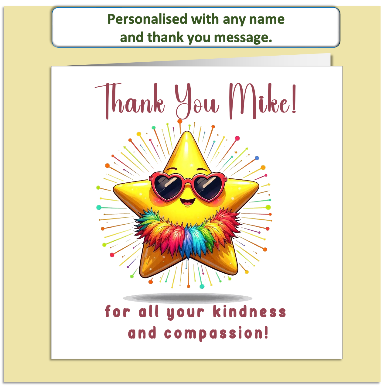 Personalised Thank You Card – Fabulous Star Design – Custom Name & Message