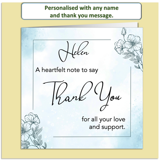 Personalised Thank You Card – Watercolour Floral Design – Custom Name & Message
