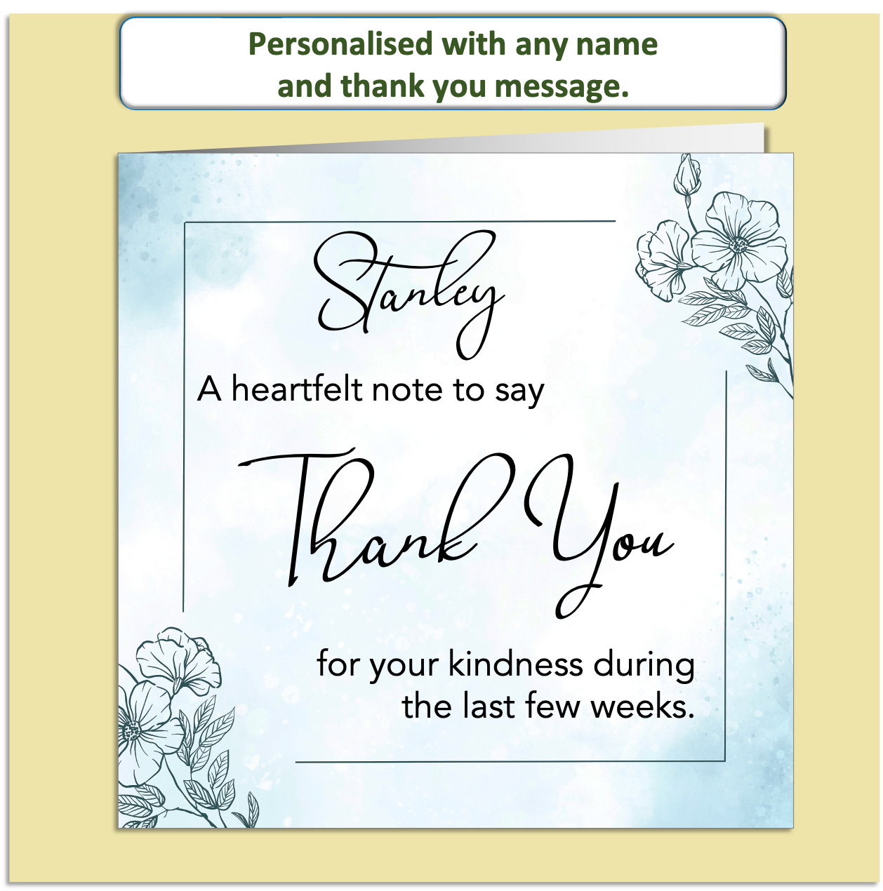 Personalised Thank You Card – Watercolour Floral Design – Custom Name & Message