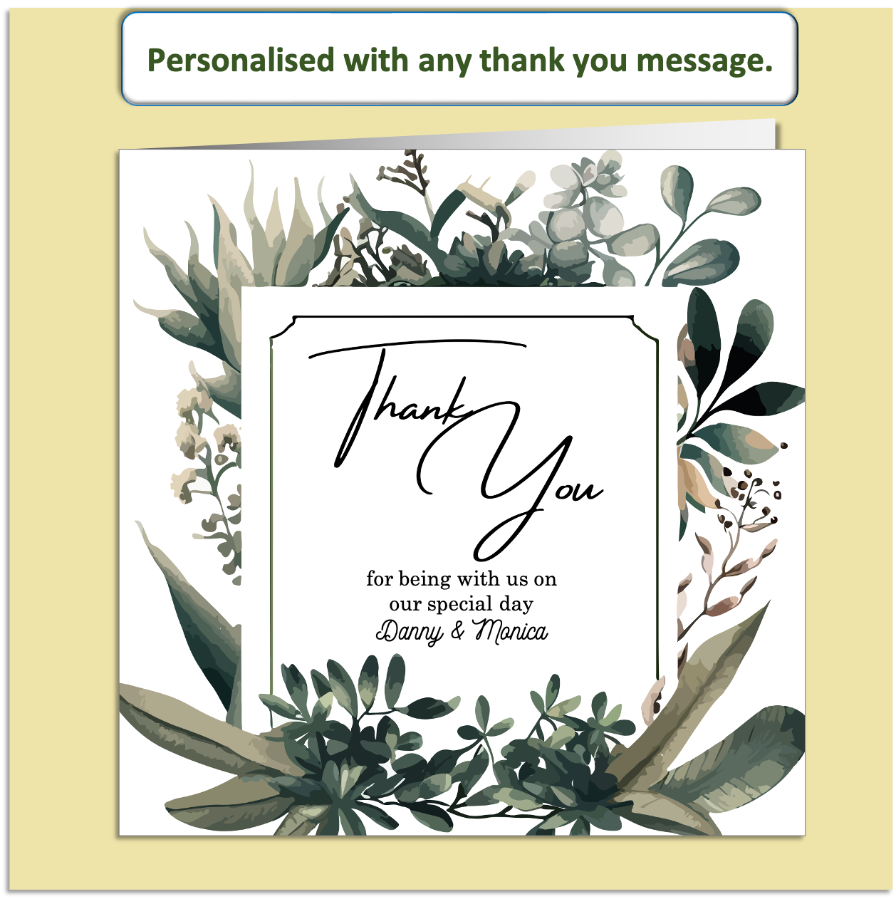 Personalised Thank You Card – Elegant Botanical Wedding Design – Custom Message