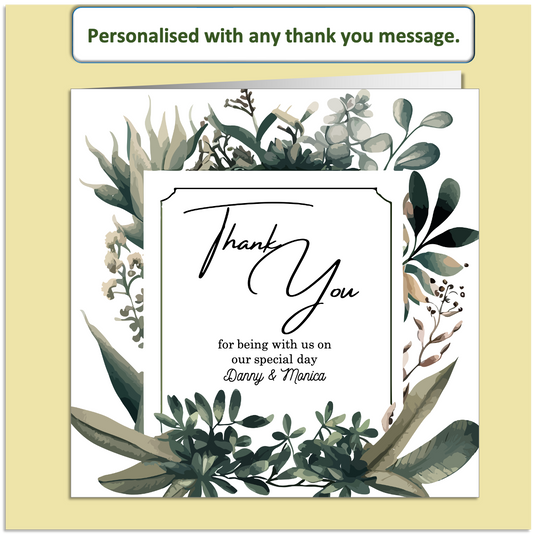 Personalised Thank You Card – Elegant Botanical Wedding Design – Custom Message