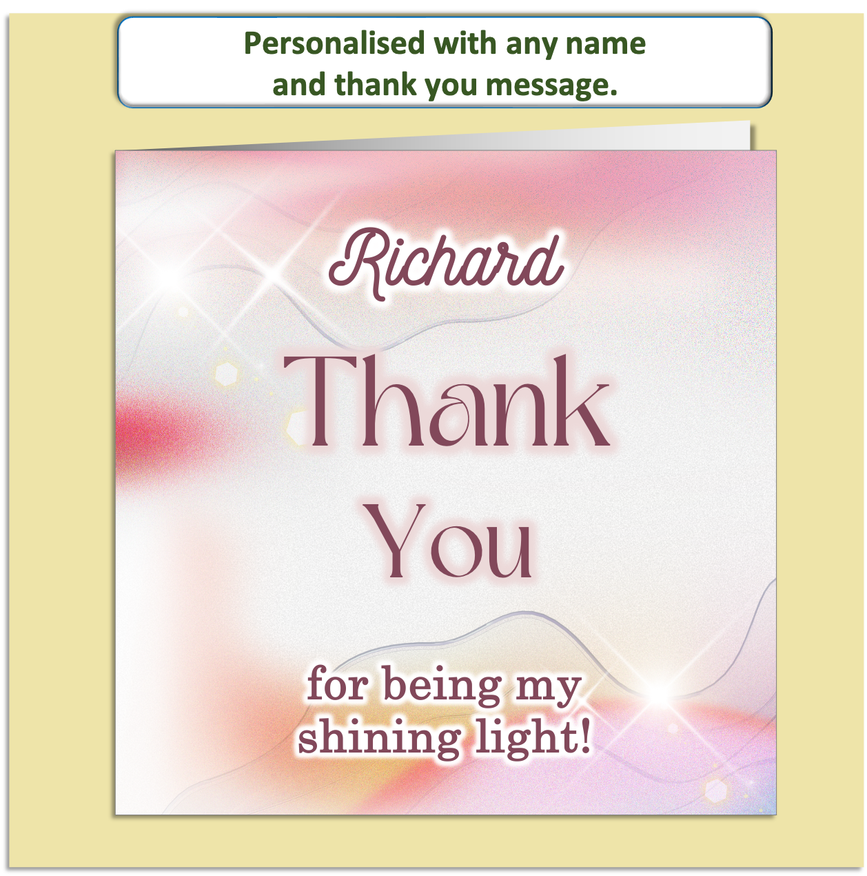 Personalised Thank You Card – Sparkling Light Design – Custom Name & Message