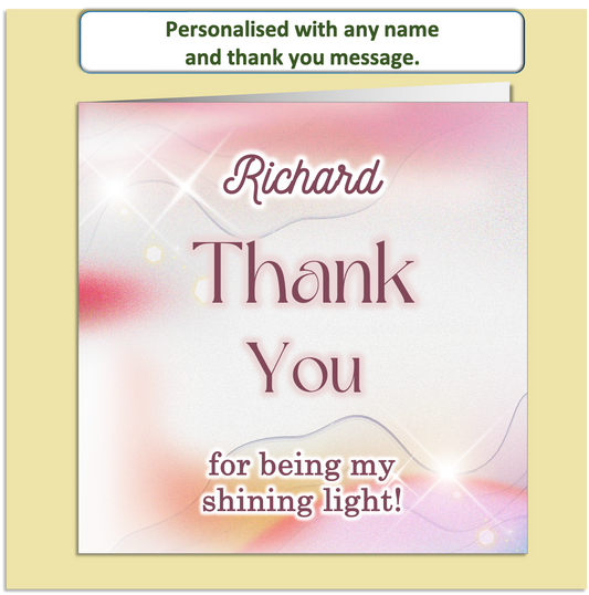 Personalised Thank You Card – Sparkling Light Design – Custom Name & Message