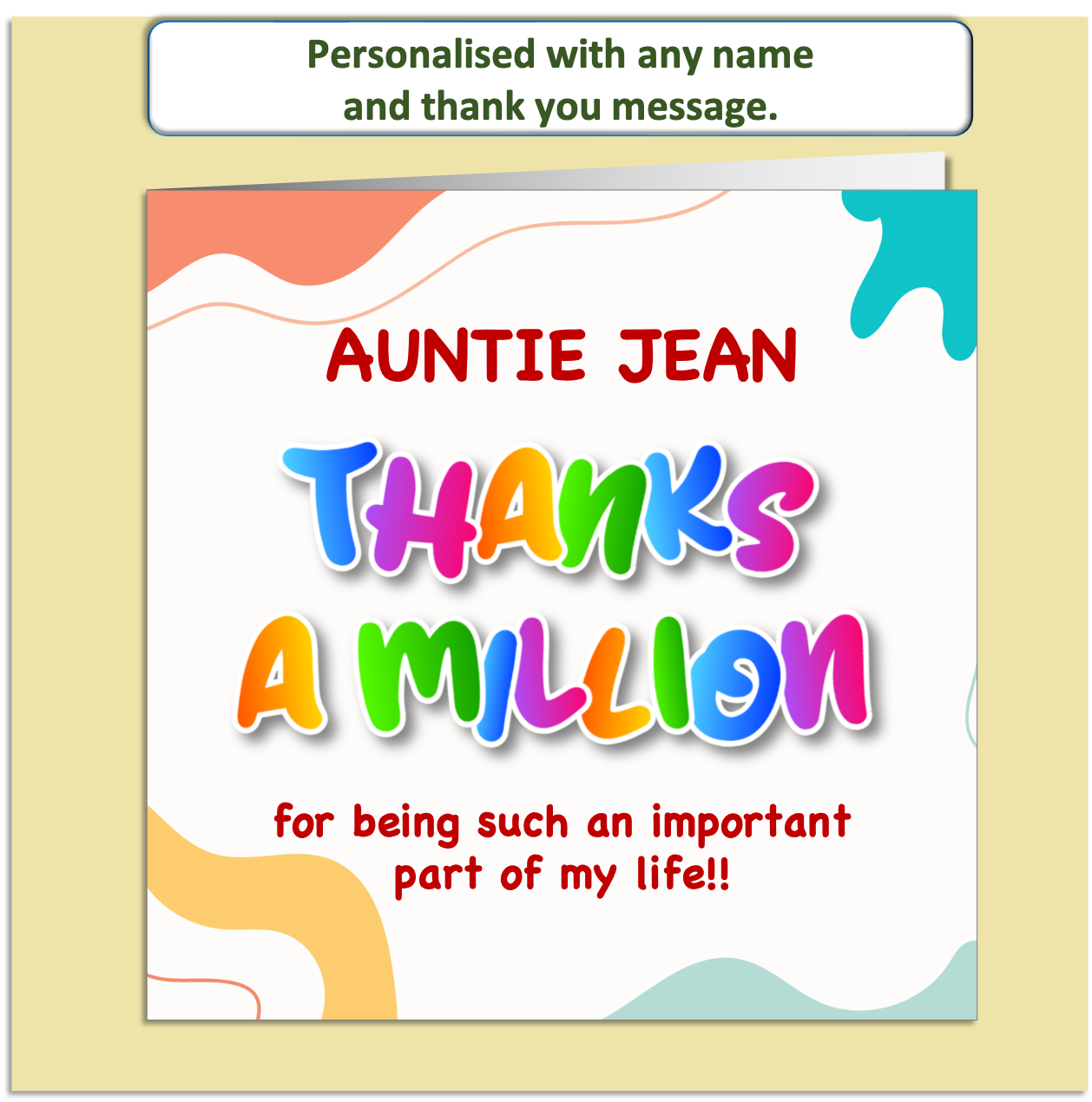 Personalised Thank You Card – Bright Rainbow "Thanks a Million" Design – Custom Name & Message
