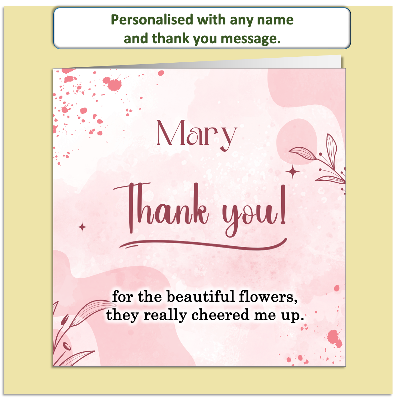 Personalised Thank You Card – Custom Name & Message – Pink Floral Design