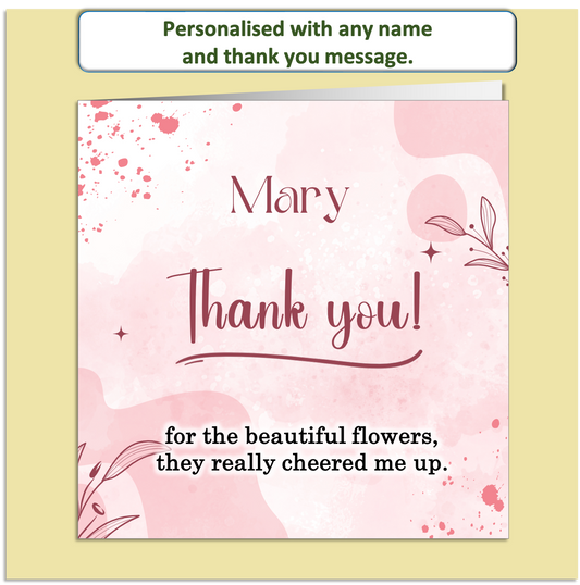 Personalised Thank You Card – Custom Name & Message – Pink Floral Design