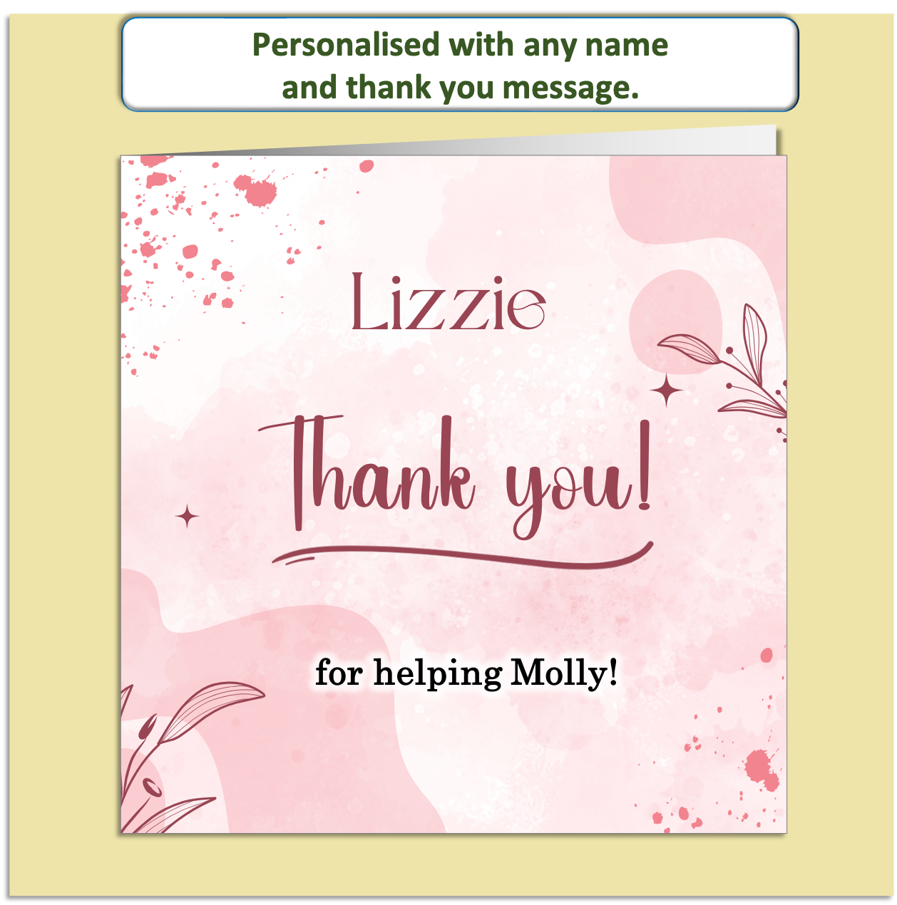 Personalised Thank You Card – Custom Name & Message – Pink Floral Design