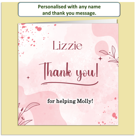 Personalised Thank You Card – Custom Name & Message – Pink Floral Design