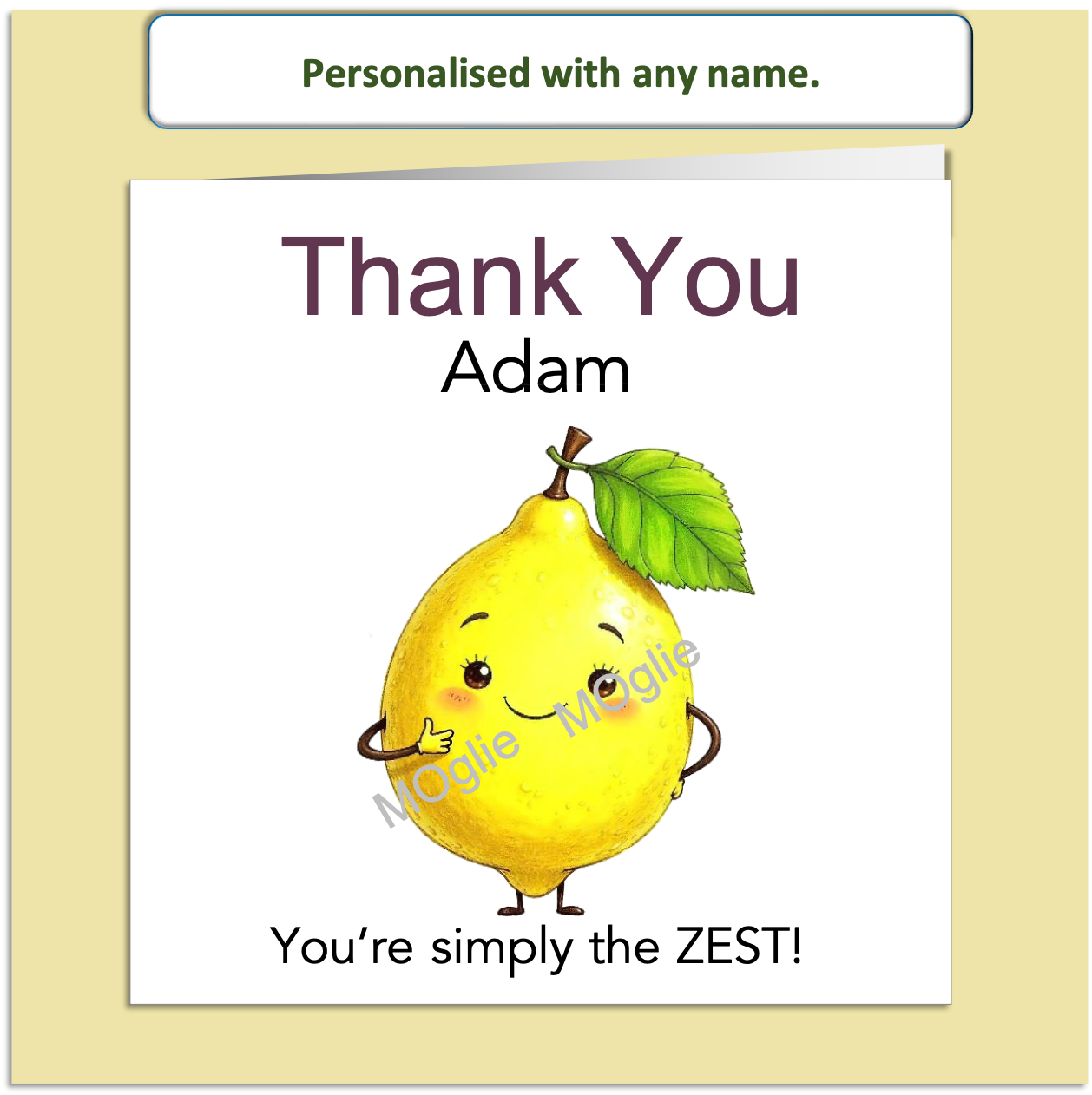 Personalised Thank You Card – “You’re Simply the ZEST!” – Cute Lemon Design
