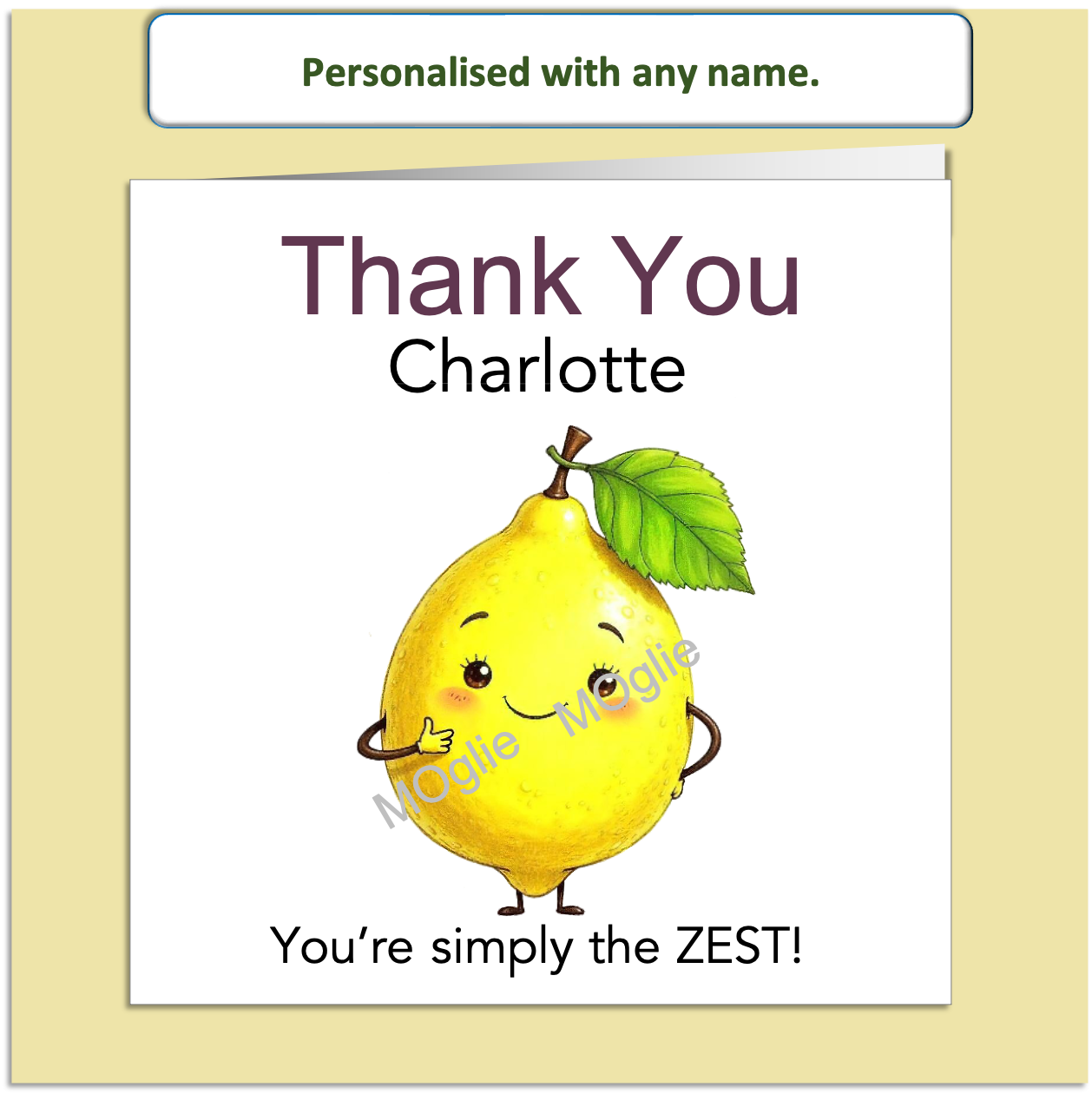 Personalised Thank You Card – “You’re Simply the ZEST!” – Cute Lemon Design