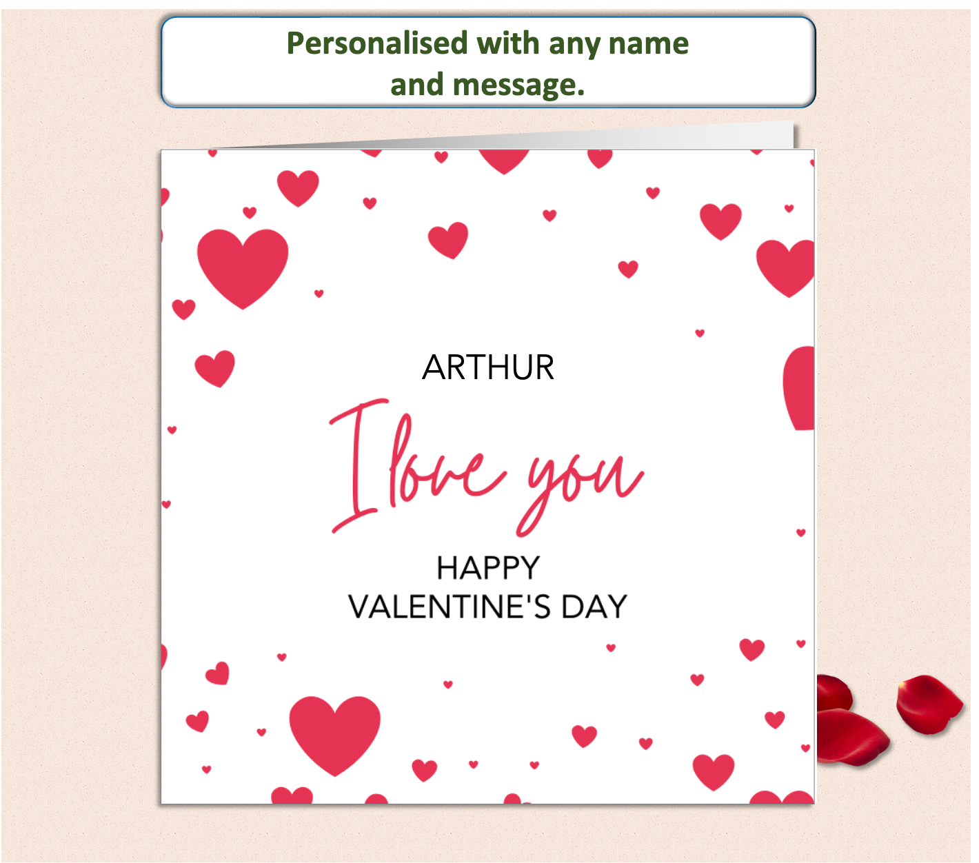 Personalised Red Heart I Love You Valentine Card