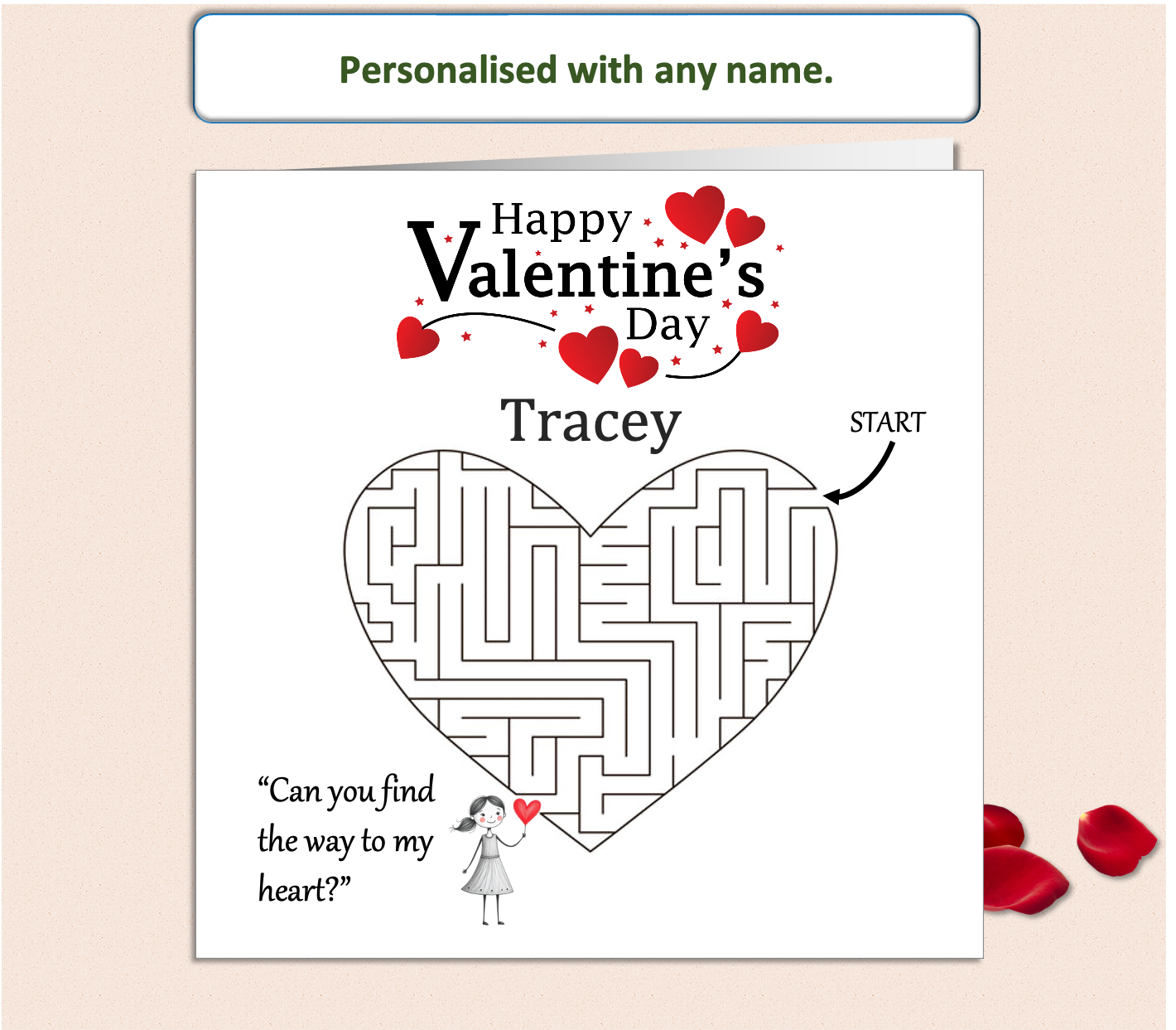 Personalised 'Mollie and Doodle' Maze Valentine Card - find way to my heart
