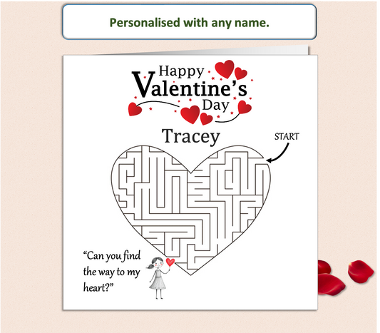 Personalised 'Mollie and Doodle' Maze Valentine Card - find way to my heart