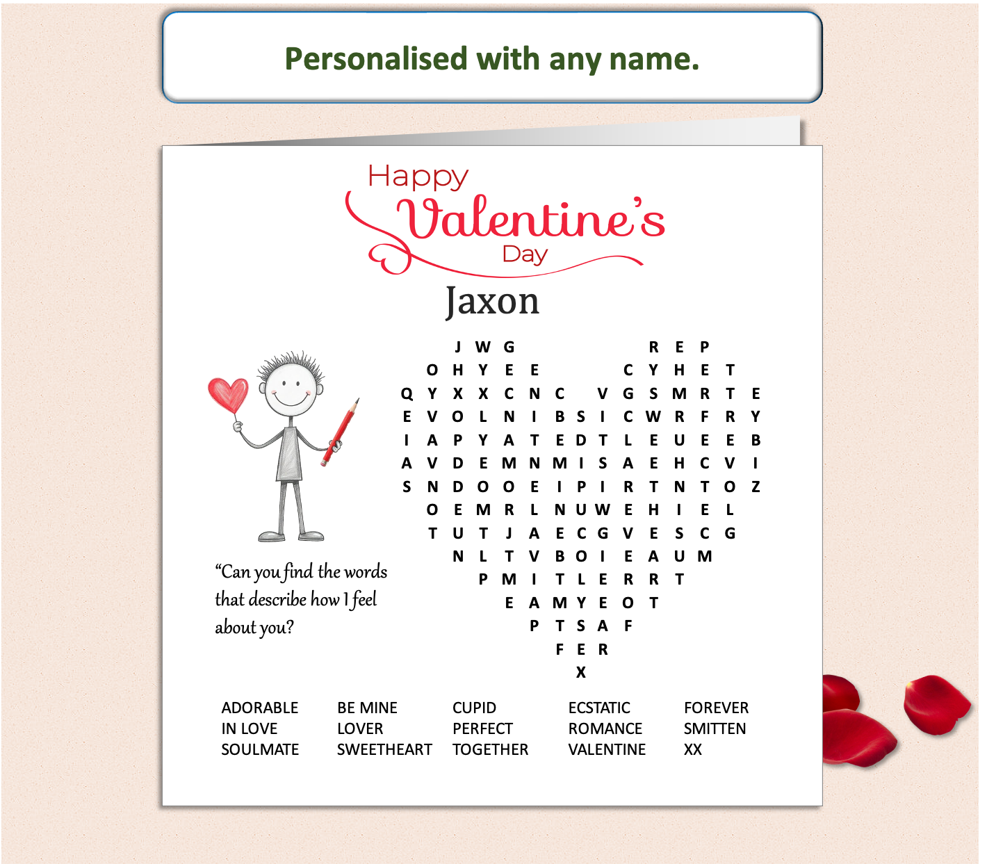 Personalised 'Mollie and Doodle' Wordsearch Valentine Card - Doodle