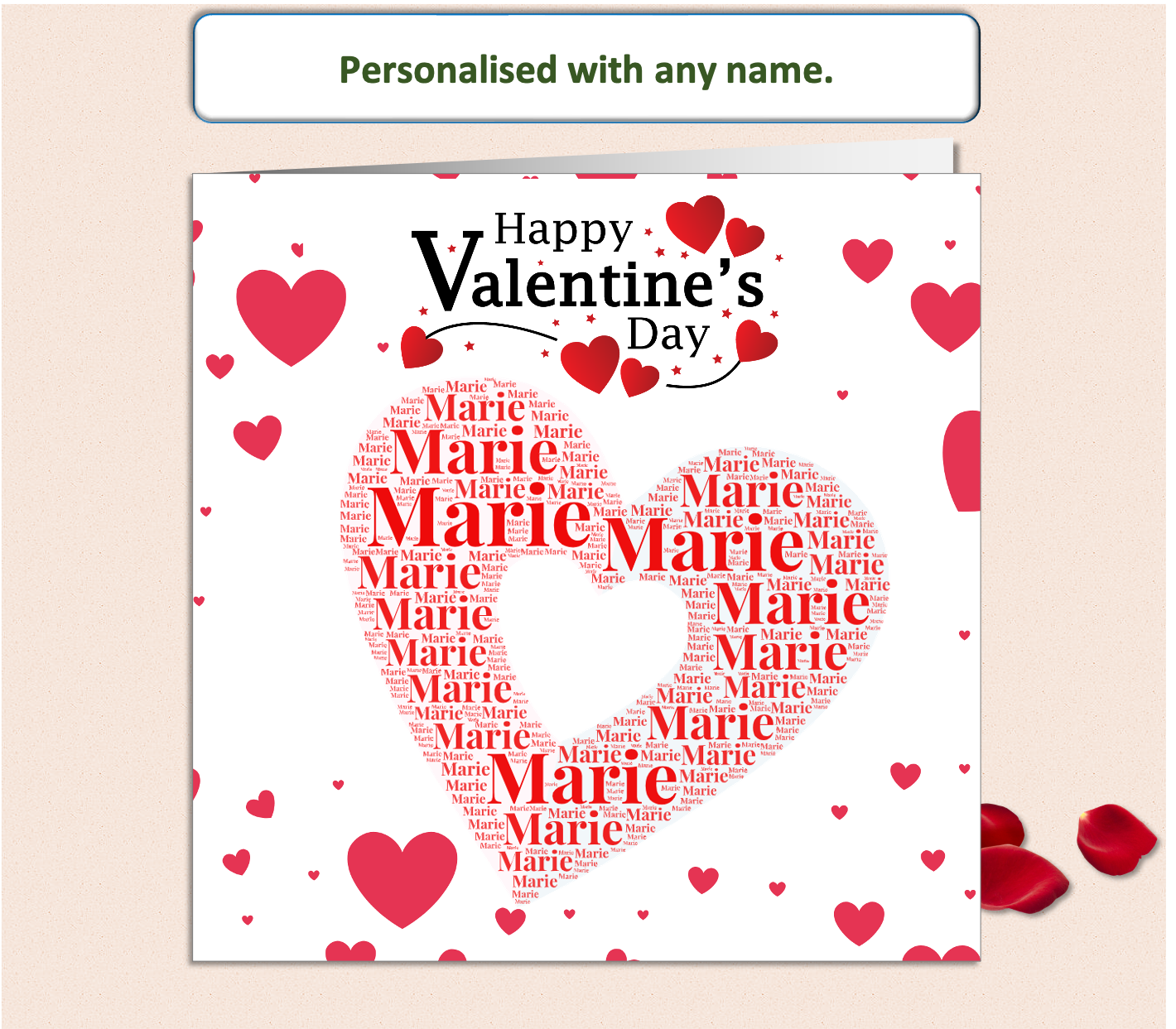 Personalised Wordart Name Filled Heart Valentine Card