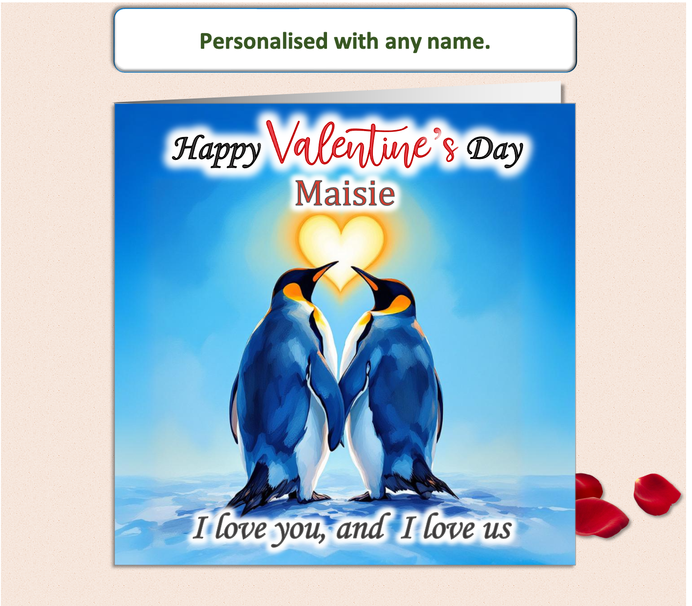 Personalised I Love You, I Love Us Penguin Valentine Card