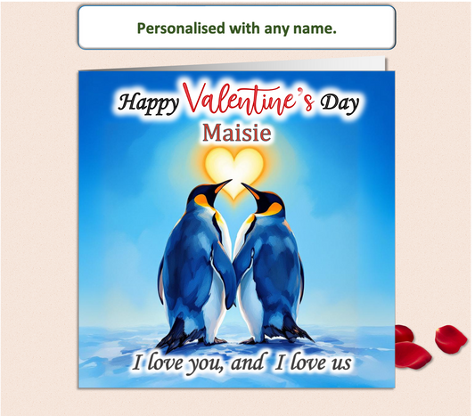 Personalised I Love You, I Love Us Penguin Valentine Card