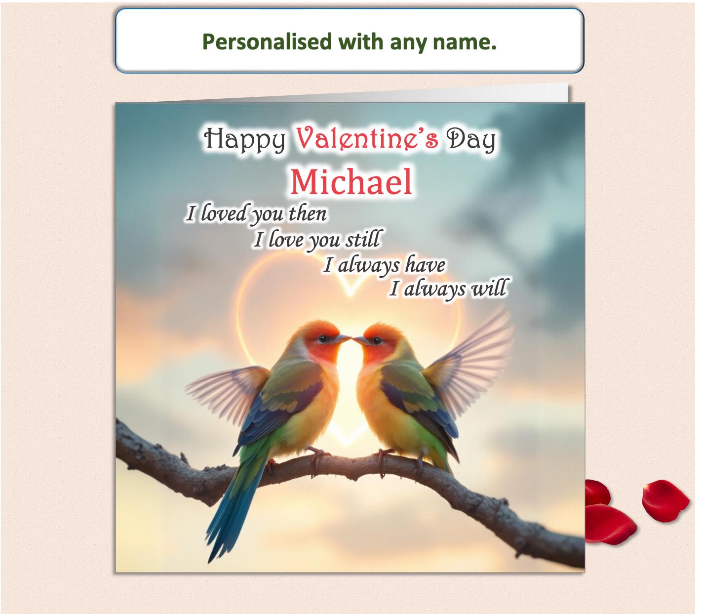 Personalised Two Love Birds Valentine Card