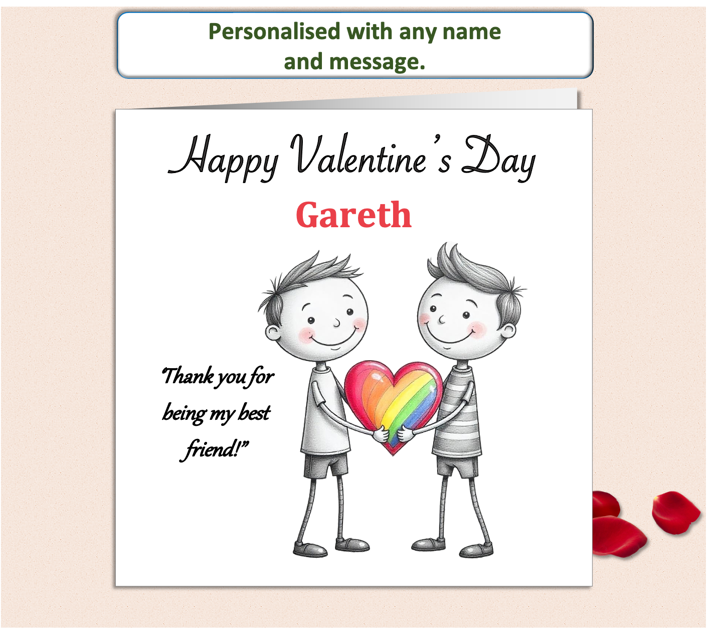 Personalised 'Mollie and Doodle' LGBTQ+ men Valentine Card - rainbow heart