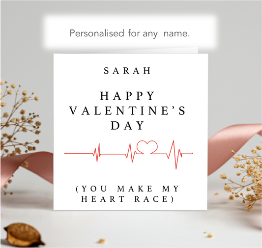Personalised You Make My Heart Race Valentine Card