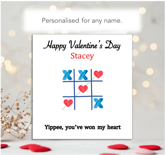 Personalised Valentine's Day Card – Tic Tac Toe - Noughts and Crosses