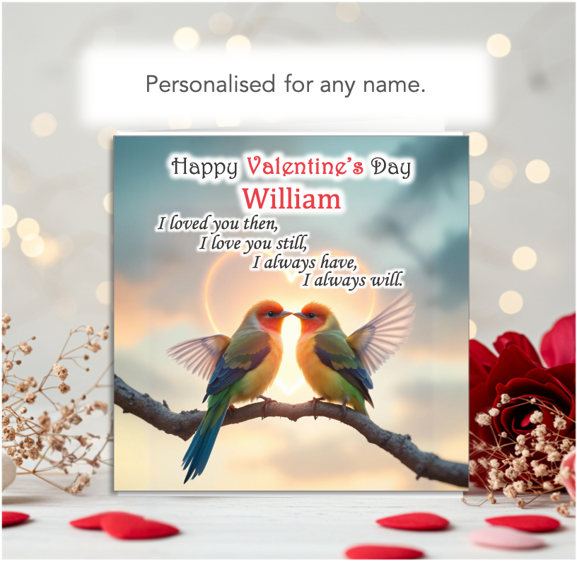 Personalised Two Love Birds Valentine Card