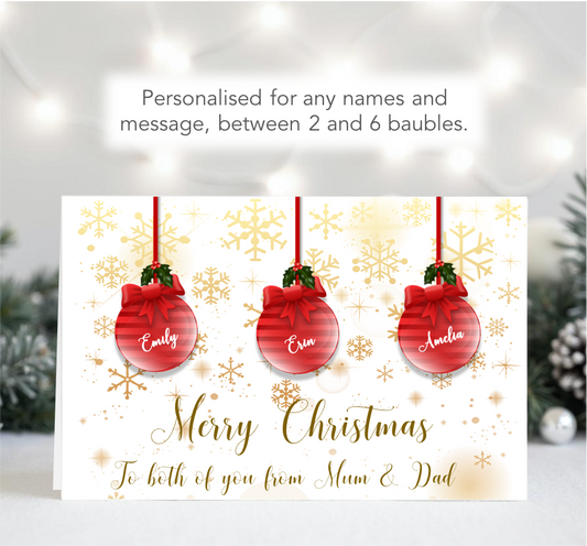 Personalised Baubles Family Christmas Card