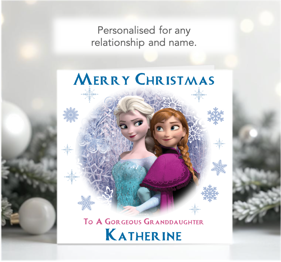 Personalised Enchanting Frozen Elsa and Anna Christmas Card