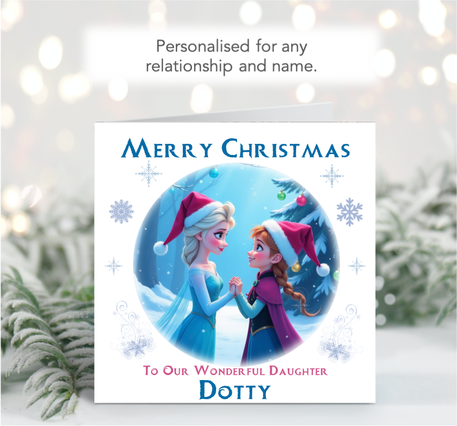 Personalised Frozen Elsa & Anna Christmas Card