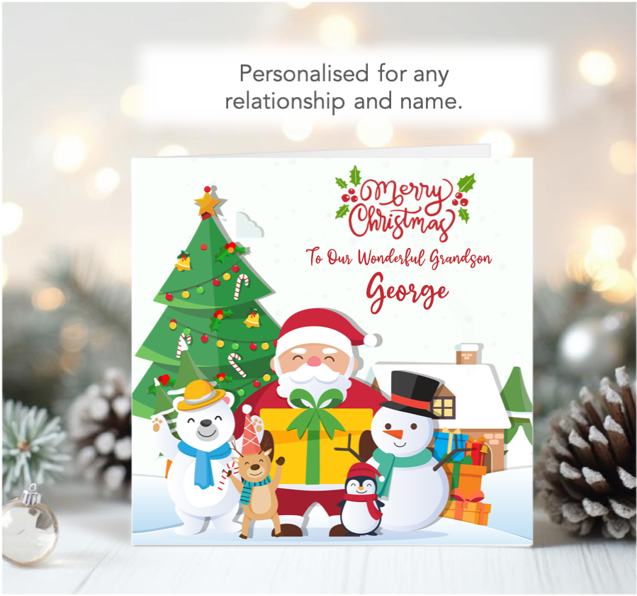 Personalised Santa Snowman Xmas Christmas Card - GEN1