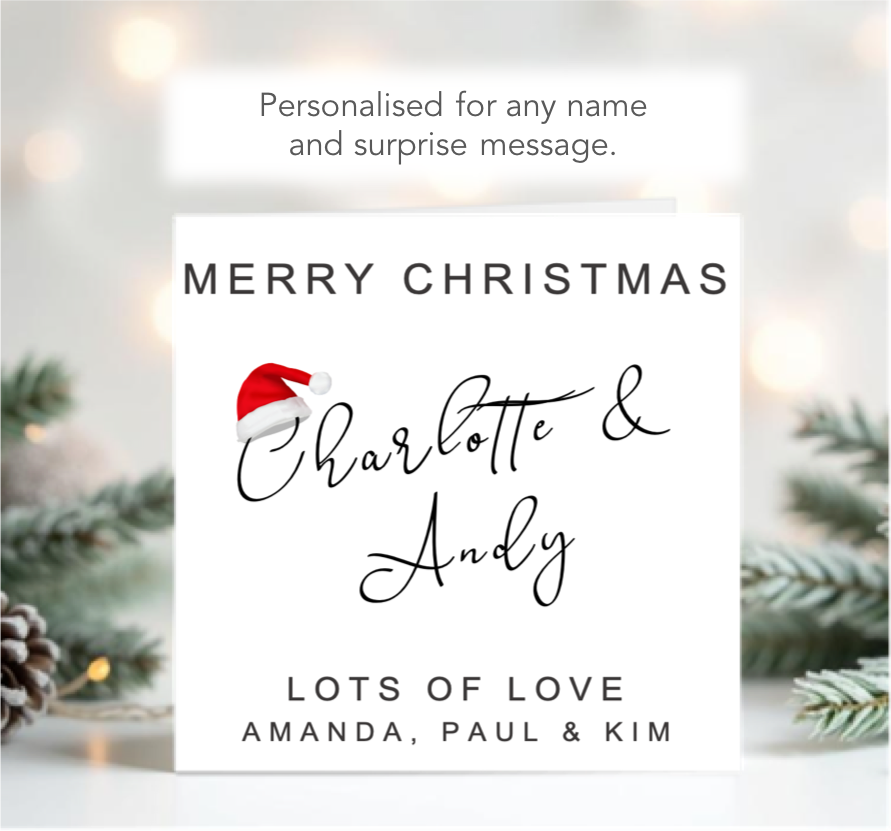 Personalised Merry Christmas Card With Stylish Scroll Text