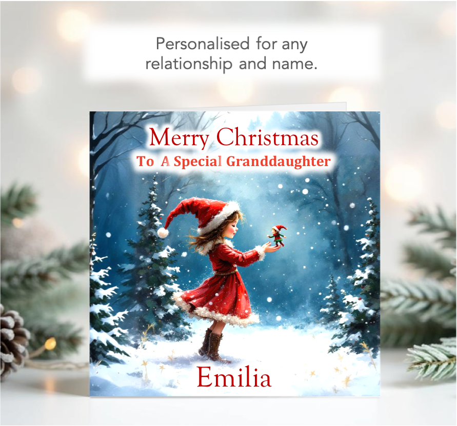 Personalised Christmas Magic: Young Girl with Elf Card