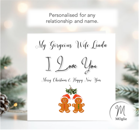 Personalised "I Love You" Christmas Card – Romantic Gingerbread Design