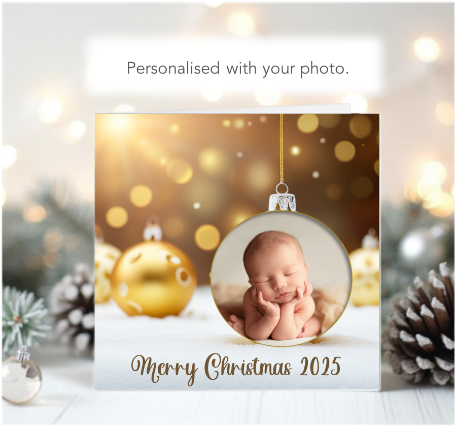 Personalised Christmas Xmas Family card with Baby photo