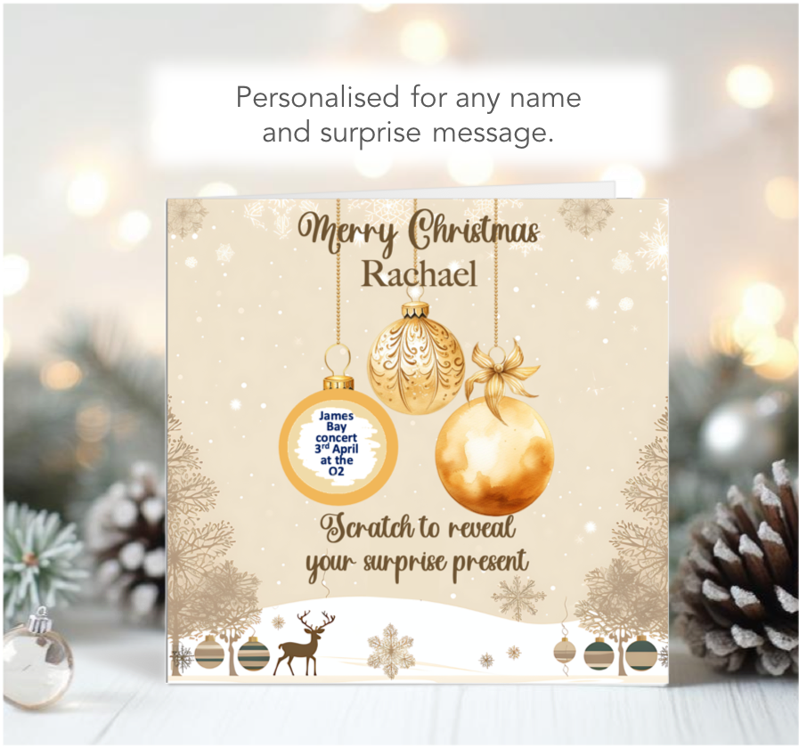Personalised Christmas Gold Bauble Scratch-To-Reveal Card